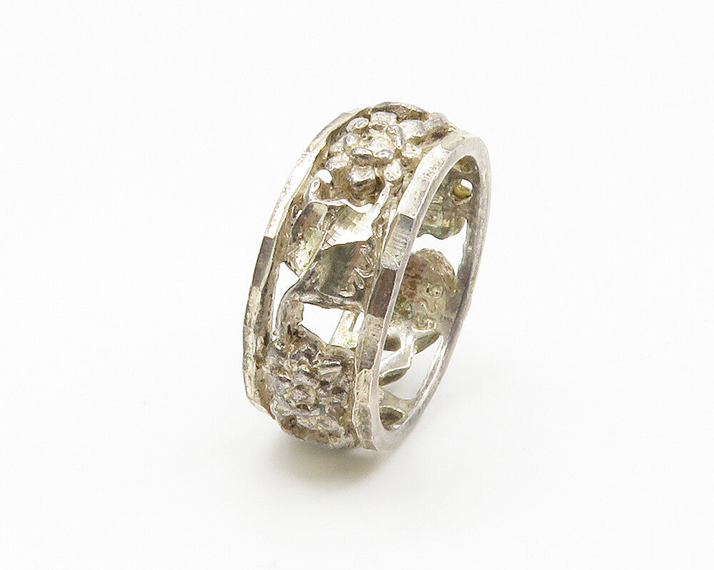 925 Sterling Silver  Vintage Shiny Floral Vine Motif Band Ring Sz 5  RG14106