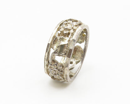 925 Sterling Silver  Vintage Shiny Floral Vine Motif Band Ring Sz 5  RG14106