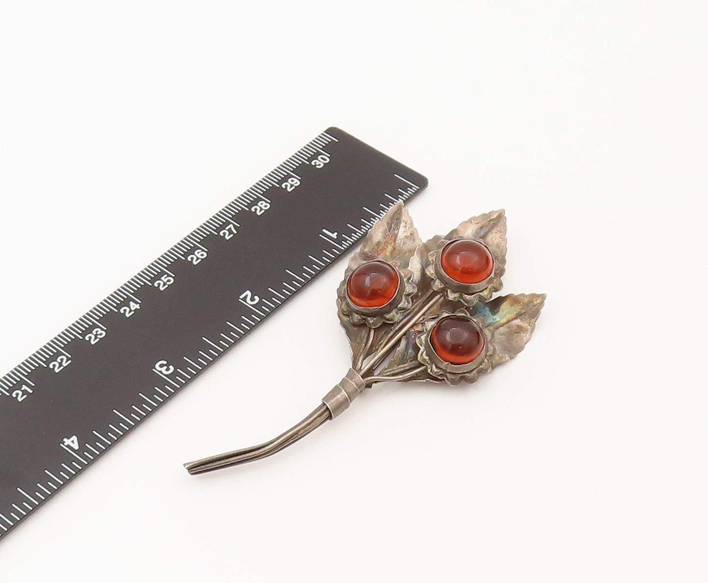 925 Silver  Vintage Cabochon Citrine Flower & Leaf Bouquet Brooch Pin  BP10268