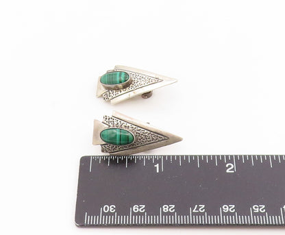 925 Sterling Silver Vintage Earrings MJ NAVAJO Classic Malachite Clip On EG14348