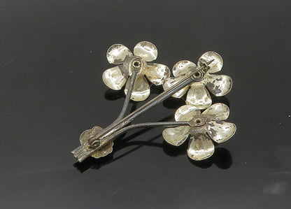 925 Sterling Silver  Vintage Blue Topaz Flower Bunch Motif Brooch Pin  BP8227