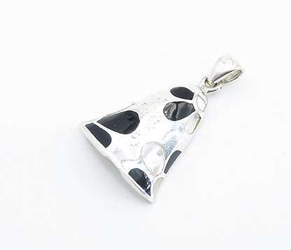 925 Sterling Silver  Black Onyx & Mother Of Pearl Floral Bell Pendant  PT6018
