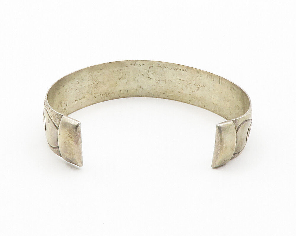925 Sterling Silver  Vintage Etched Pattern Round Cuff Bracelet  BT5710