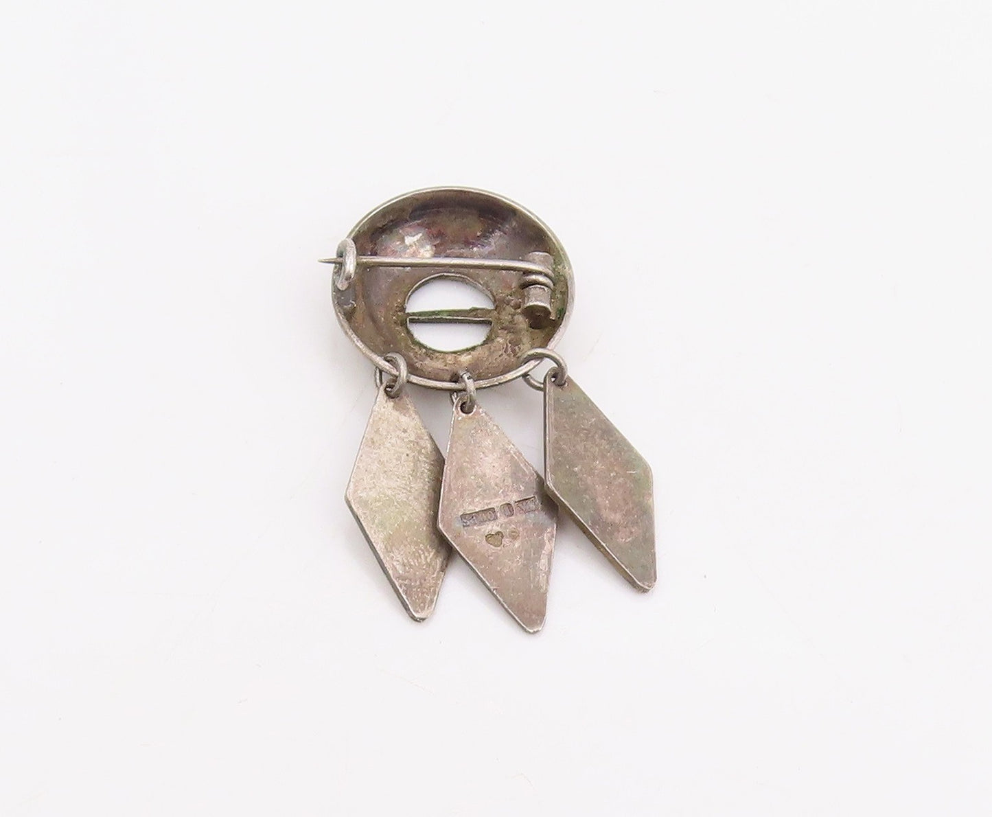 925 Sterling Silver Vintage Brooch Pin SWEDEN Diamond Shape Floral Drop  BP12286