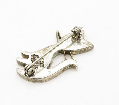 MEXICO 925 Silver  Vintage Inlaid Black Onyx Cat Motif Brooch Pin  BP6303