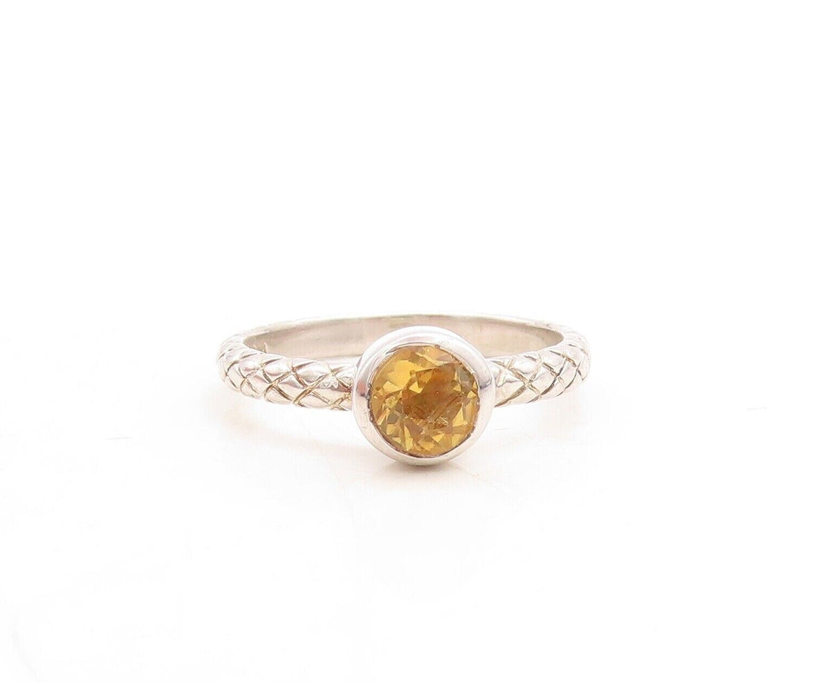 925 Sterling Silver Vintage Ring Round Cut Stackable Citrine  Sz 5.5  RG30080