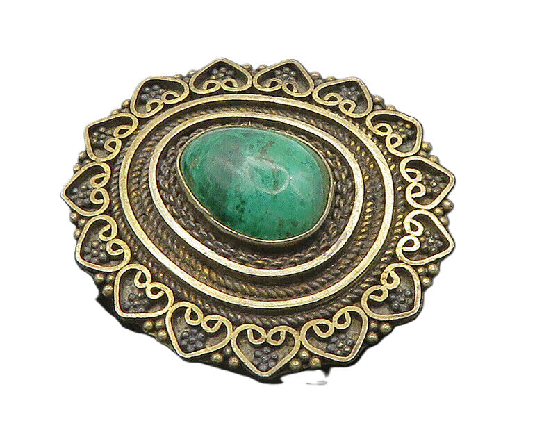 ISRAEL 925 Sterling Silver  Vintage Eilat Stone Love Hearts Brooch Pin  BP8239