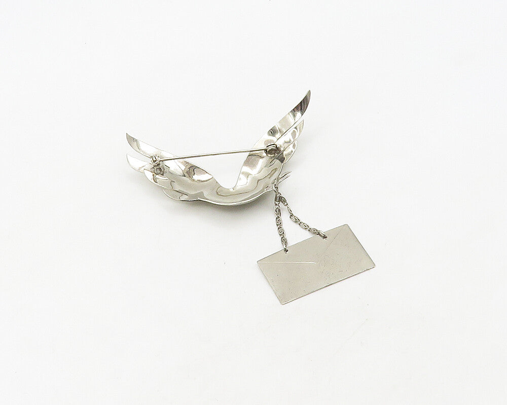 925 Sterling Silver  Vintage Shiny Flying Dove With Letter Brooch Pin  BP7166
