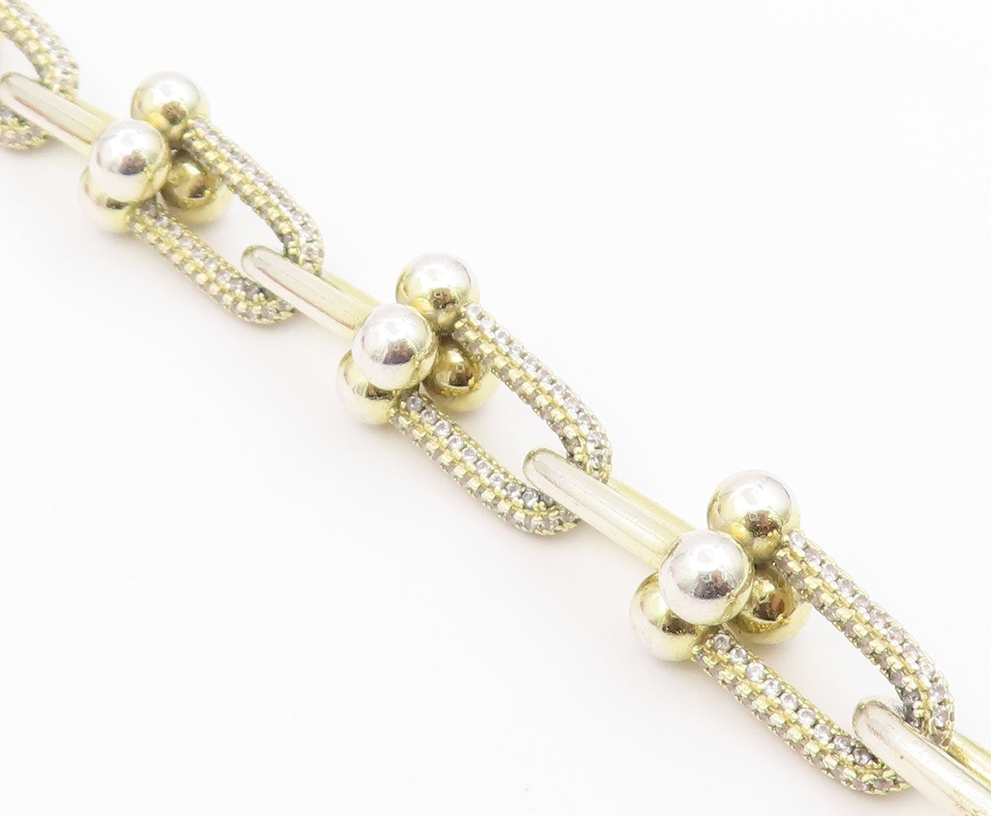 925 Sterling Silver Vintage Bracelet Gold Plated CZ Geometric U Link  BT12191