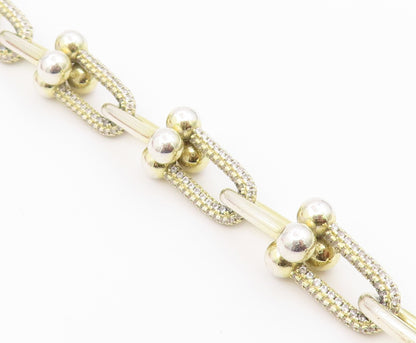 925 Sterling Silver Vintage Bracelet Gold Plated CZ Geometric U Link  BT12191