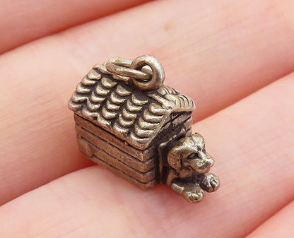 925 Sterling Silver  Vintage  Petite Dark Tone Dog In Dog House Pendant PT4950