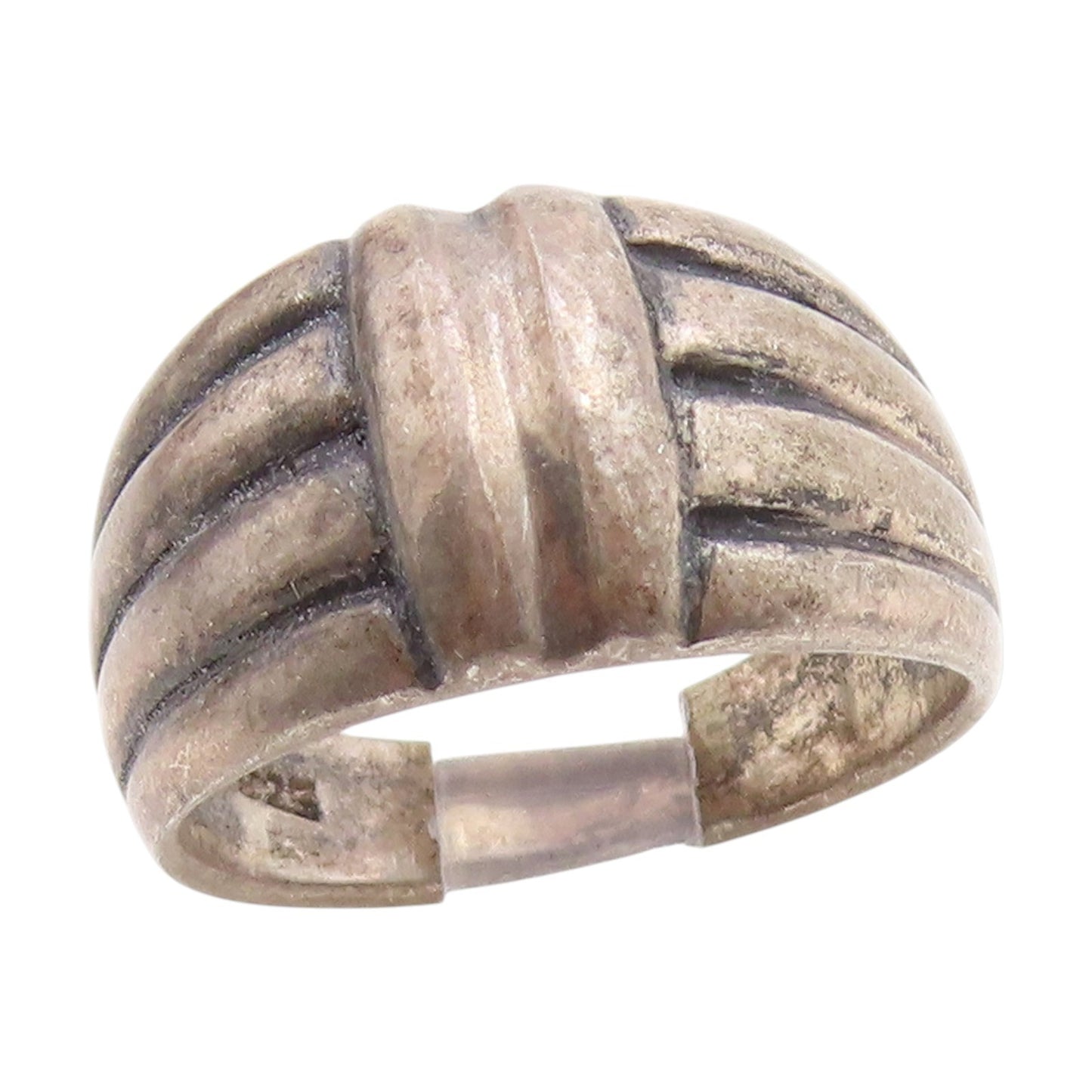 925 Sterling Silver Vintage Ring Modernist Ribbed Solid Dome  Sz 6.5  RG34846