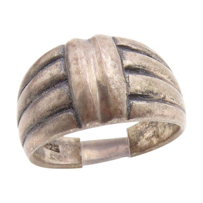 925 Sterling Silver Vintage Ring Modernist Ribbed Solid Dome  Sz 6.5  RG34846