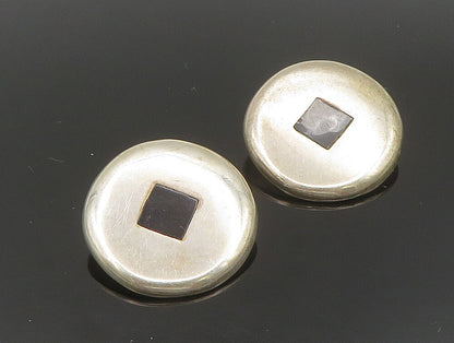 MEXICO 925 Silver  Vintage Inlay Black Onyx Non Pierce Earrings  EG11618