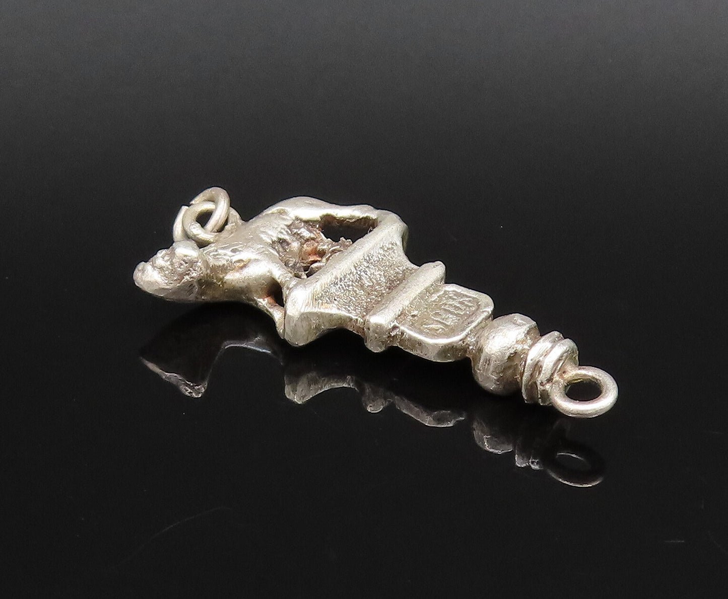 925 Sterling Silver  Vintage Sculpted Animal On Top Of Pillar Pendant  PT21743