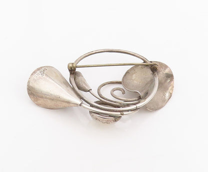 925 Sterling Silver Vintage Brooch Cabochon Moonstone Floral Blossom Pin BP12060