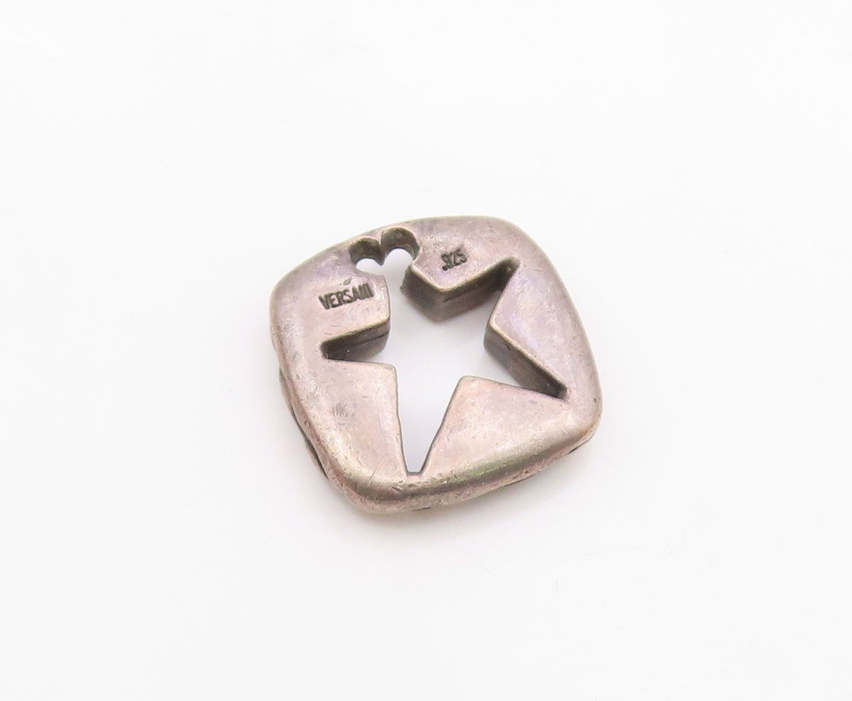 VERSANI 925 Sterling Silver  Vintage Open Star Chiseled Floral Pendant PT19985