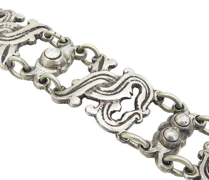 TAXCO MEXICO 925 Silver  Vintage Antique Rustic Swirl Chain Bracelet  BT2931