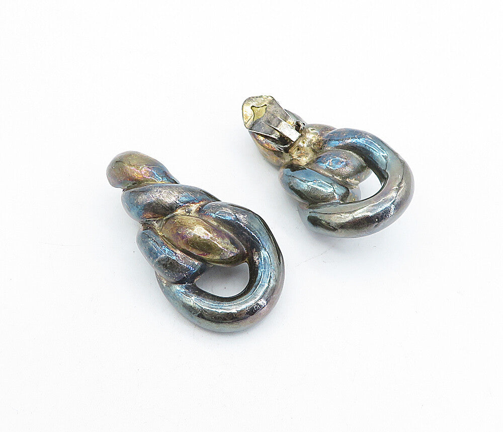 925 Sterling Silver  Vintage Oxidized Hollow Twist Non Pierce Earrings  EG2146