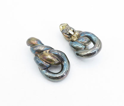 925 Sterling Silver  Vintage Oxidized Hollow Twist Non Pierce Earrings  EG2146