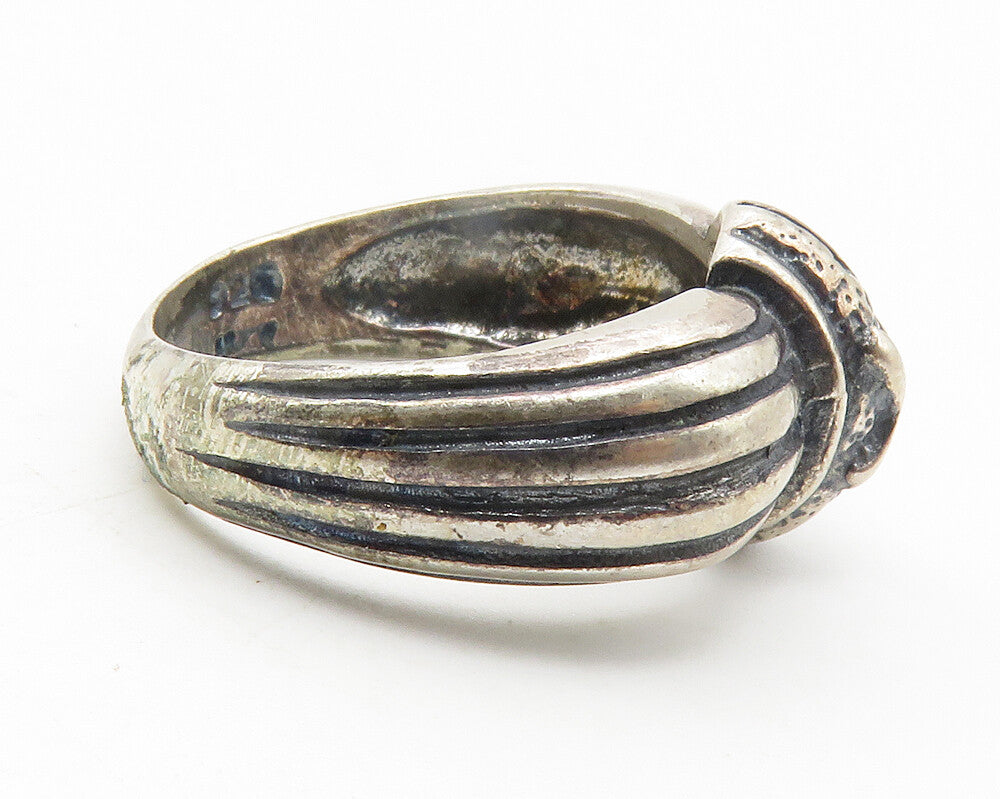 925 Sterling Silver  Vintage Dark Tone X Dome Ribbed Band Ring Sz 7  RG11806