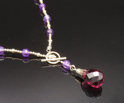 925 Silver  Vintage Unique Rhodolite Garnet & Amethyst Beads Necklace  NE4001