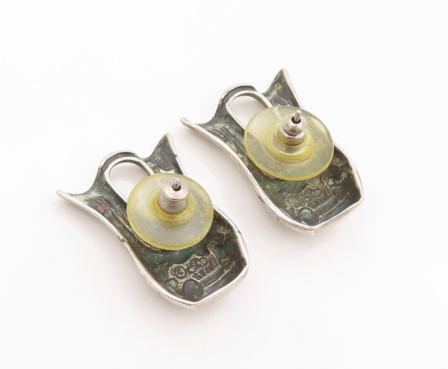 925 Sterling Silver Vintage Earrings SILVER CLOUD Designer Animal Etched EG13376