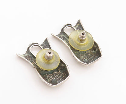 925 Sterling Silver Vintage Earrings SILVER CLOUD Designer Animal Etched EG13376
