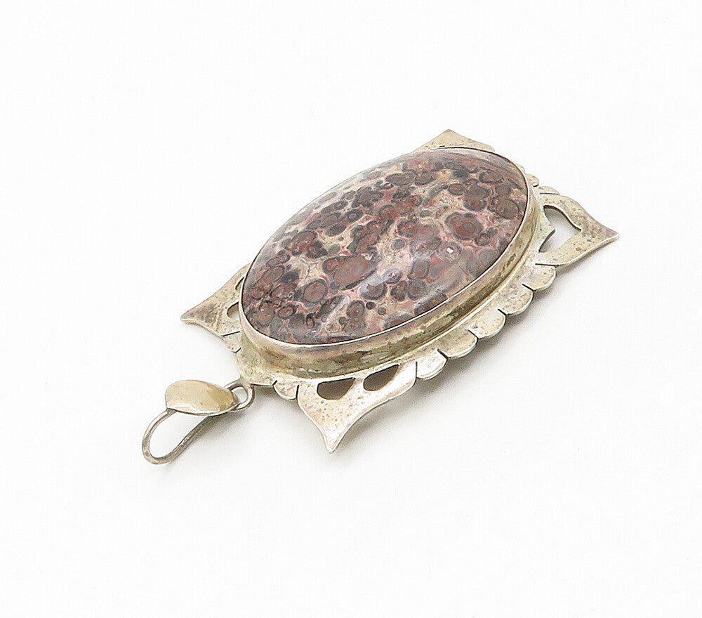 925 Sterling Silver  Vintage Brown Spotted Jasper Love Hearts Pendant  PT12212