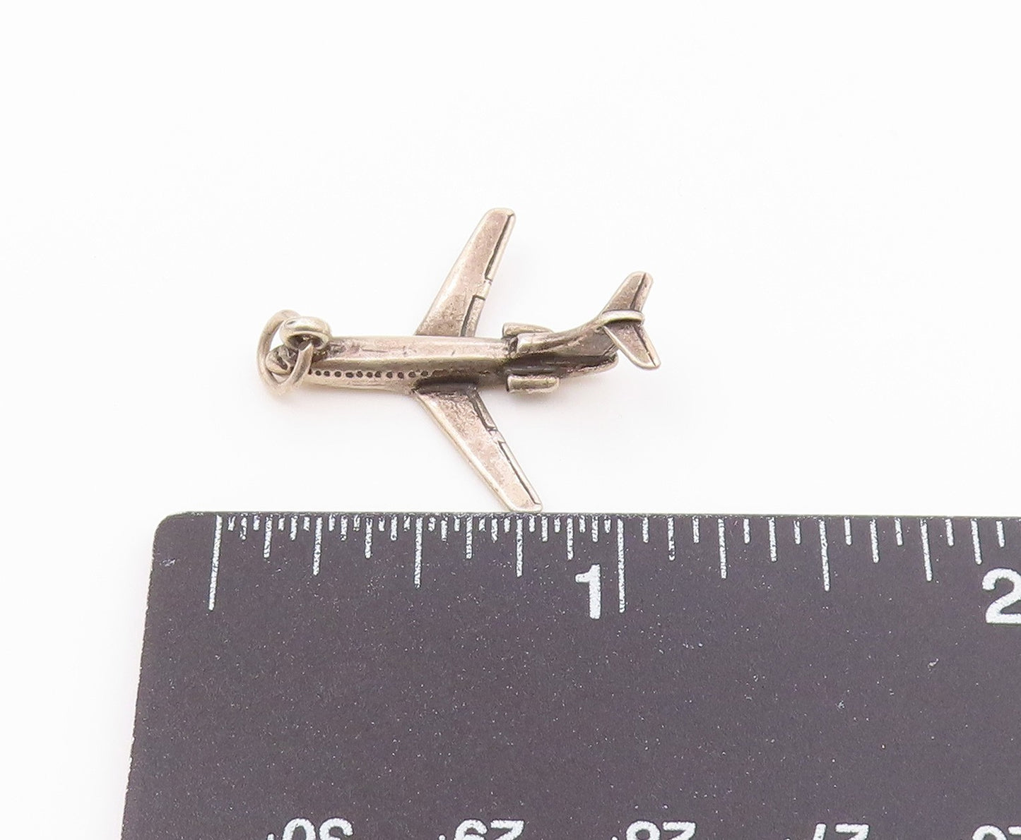 925 Sterling Silver  Vintage Petite Airplane Motif Dark Tone Pendant  PT16857