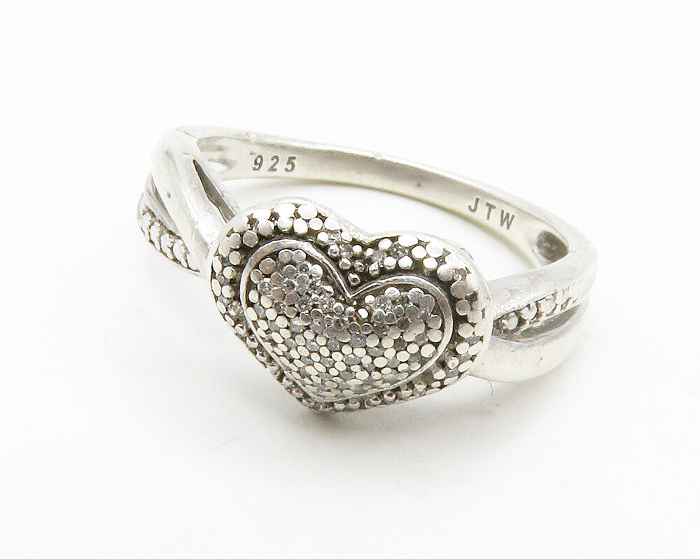 925 Sterling Silver Vintage Genuine Diamonds Love Heart Band Ring Sz 7 RG13376