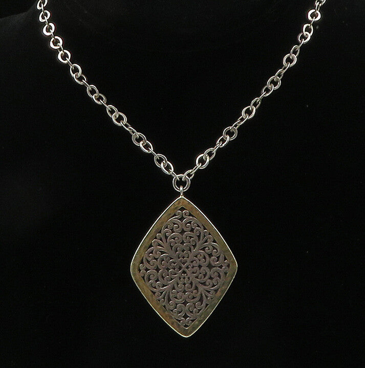 LOIS HILL 925 Silver  Vintage Shiny Two Tone Swirl Chain Necklace  NE3578