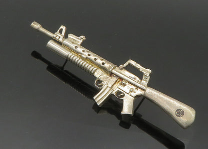 925 Sterling Silver  Vintage Shiny Heavy Machine Gun Pin  TR2852