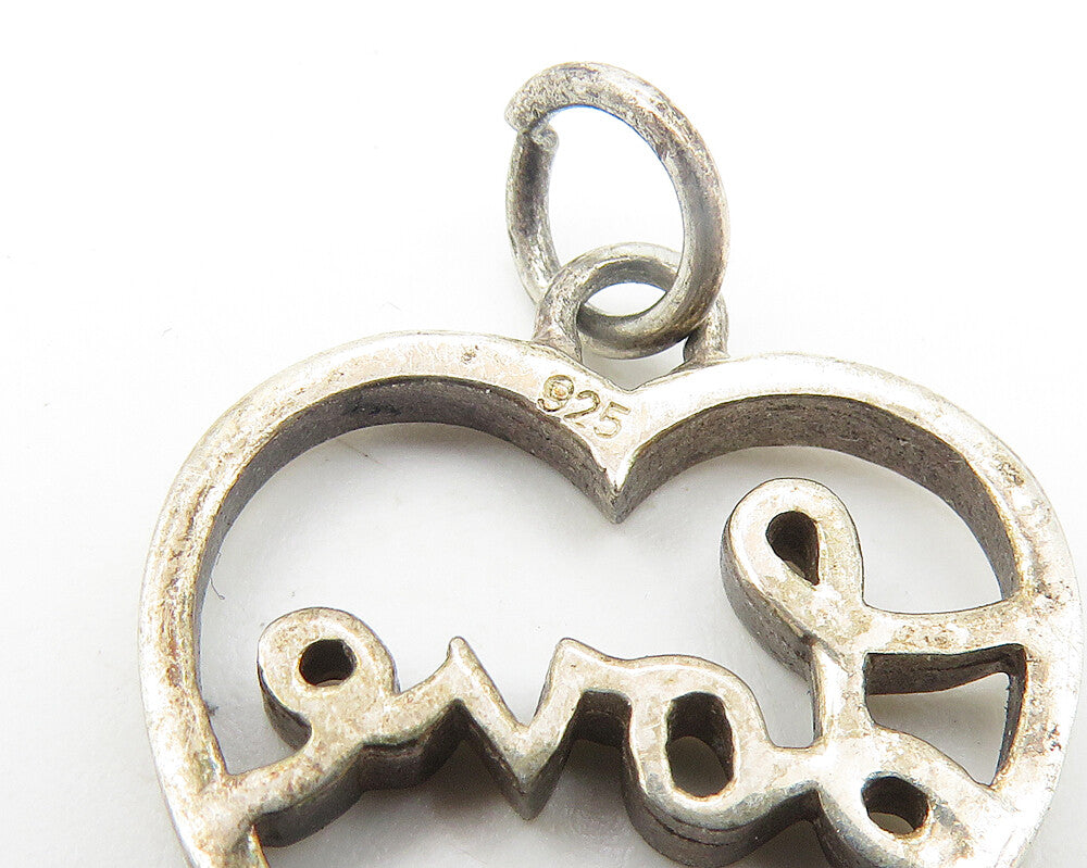 925 Sterling Silver  Vintage Dark Tone Open Love Heart Drop Pendant  PT8542