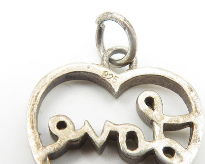 925 Sterling Silver  Vintage Dark Tone Open Love Heart Drop Pendant  PT8542