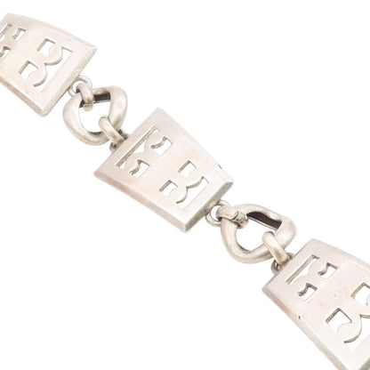 925 Sterling Silver Vintage Bracelet Modernist Cutout Pattern Link  BT11662