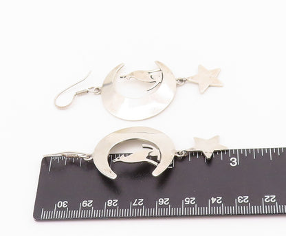 925 Sterling Silver Vintage Earrings MEXICO Howling Wolf On Moon & Star  EG13629