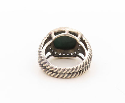 925 Sterling Silver Vintage Ring Twisted Rope Carved Gemstone & CZ Sz 8  RG30674