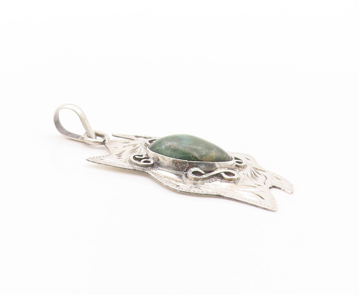 925 Sterling Silver Vintage Pendant Amorphas Turquoise Stamped Design  PT24109