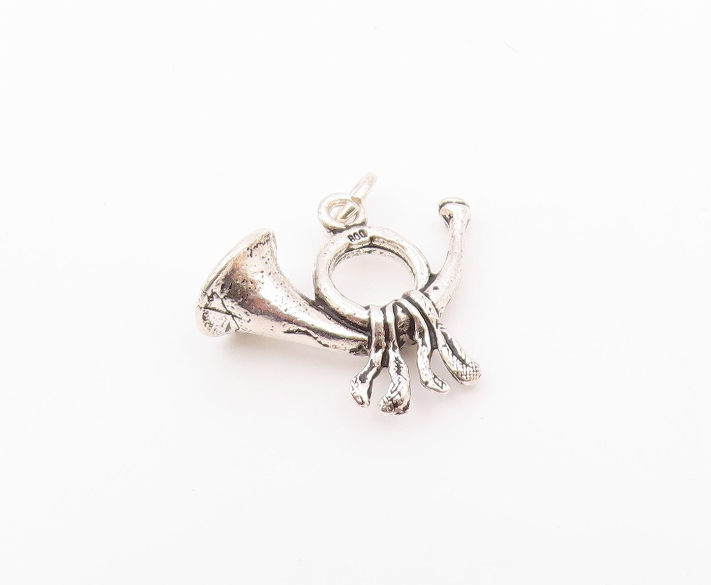 925 Sterling Silver  Vintage Shiny French Horn Petite Pendant  PT18944