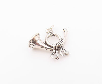 925 Sterling Silver  Vintage Shiny French Horn Petite Pendant  PT18944