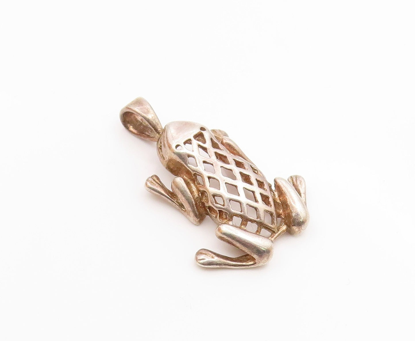 925 Sterling Silver  Vintage Shiny Frog Diamond Shape Detail Pendant  PT16314