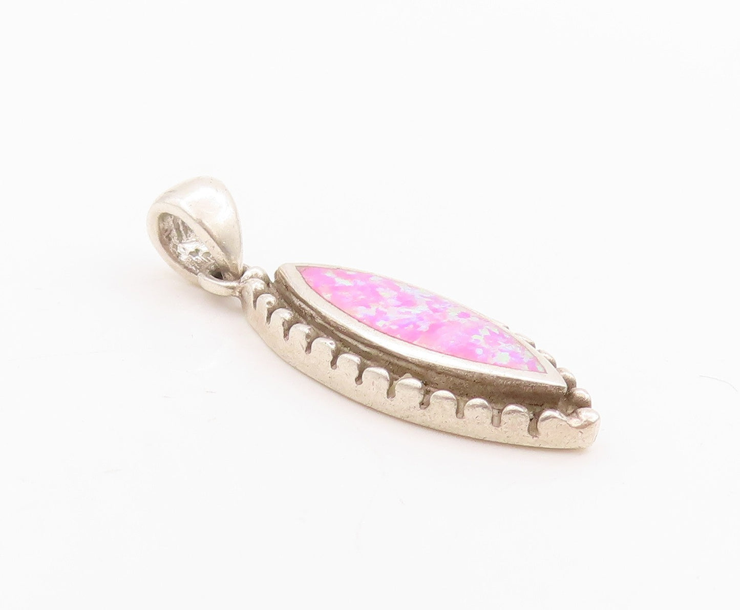 925 Sterling Silver Vintage Pendant Marquise Shape Pink Opal  PT24697
