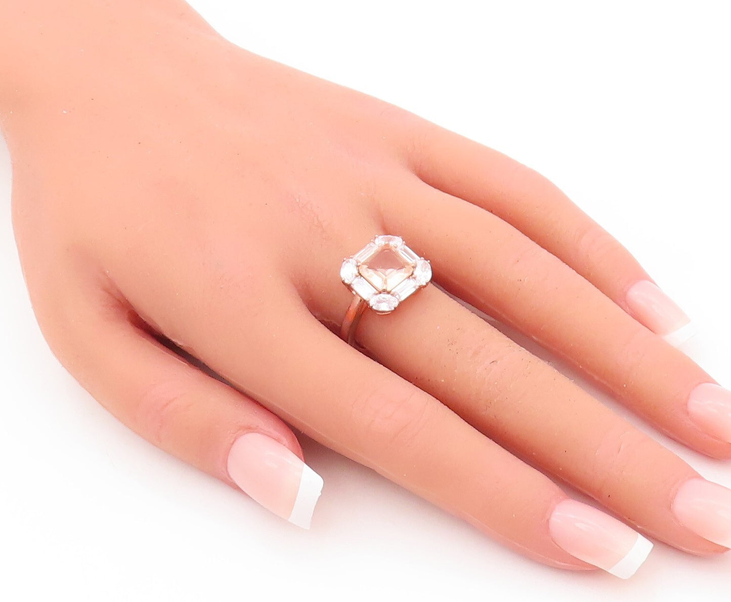 925 Sterling Silver Vintage Ring Rose Gold Plated Square 2 Tone CZ Sz 7  RG29320