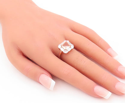 925 Sterling Silver Vintage Ring Rose Gold Plated Square 2 Tone CZ Sz 7  RG29320