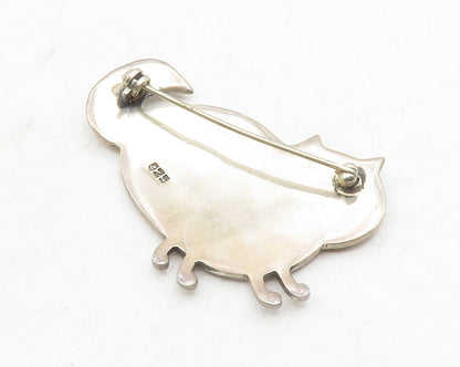 925 Sterling Silver  Vintage Oxidized Love Heart Spotted Cat Brooch Pin BP4661