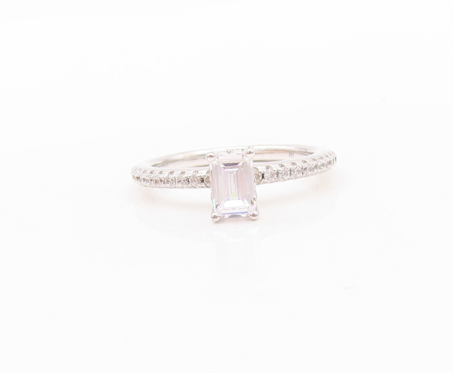 925 Sterling Silver Vintage Ring Rectangle & Round Cut CZ Inlay  Sz 7  RG30188