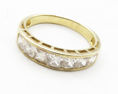 925 Sterling Silver  Cubic Zirconia Gold Plated Shiny Band Ring Sz 7  RG13266