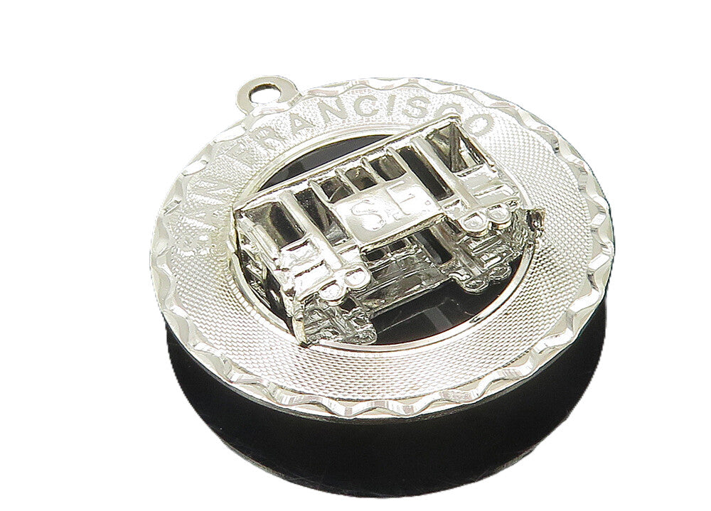 925 Sterling Silver  Vintage Shiny San Francisco Cable Car Pendant  PT9383