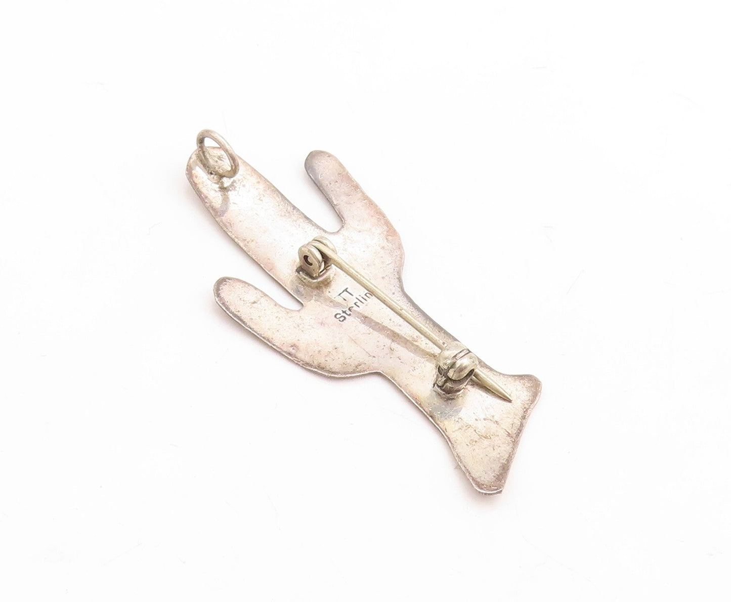 925 Sterling Silver Vintage Brooch Pin NAVAJO Dark Tone Cutout Cactus  BP11409